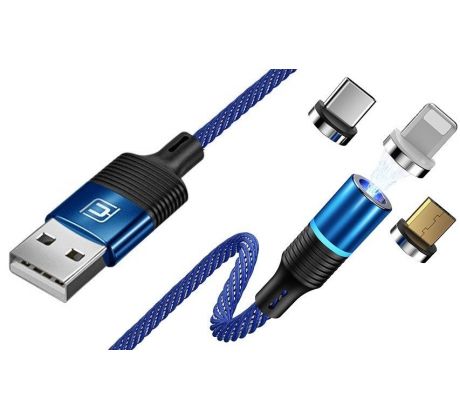 Kábel CAFELE CIRCLE MAGNETIC USB CABLE 3IN1 - modrý