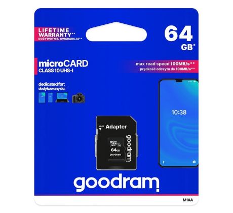 Pamäťová karta GOODRAM MICRO SDXC  64GB class 10 UHS I 100mb/s - s adaptérom