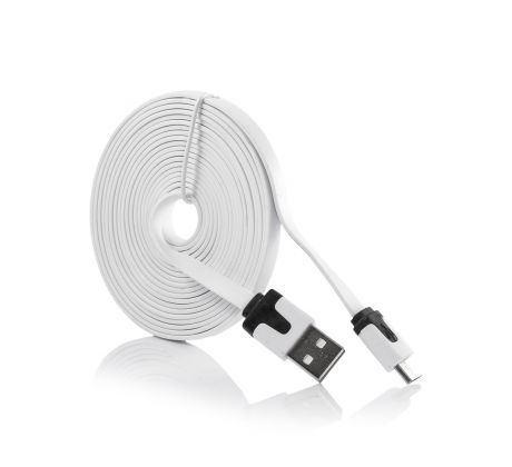 Kábel USB - micro USB univerzálny 3m plochý - biely