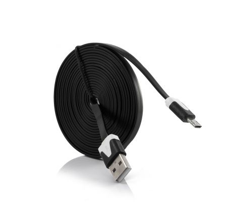 Kábel USB - micro USB univerzálny 3m plochý - čierny
