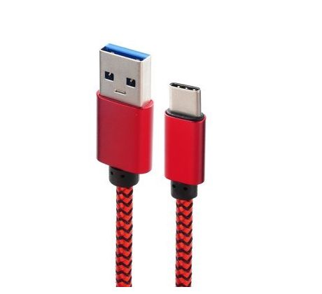 Kábel (NYLON) USB - micro USB TYP C 3.0/3.1 univerzálny - červený