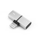 Adaptér LIGHTNING SPLITTER na nabíjanie a HF Audio - strieborný