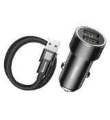 Nabíjačka BASEUS SMALL SCREW do auta 2x USB 3,4A s káblom USB Typ C  - čierna