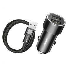 Nabíjačka BASEUS SMALL SCREW do auta 2x USB 3,4A s káblom USB Typ C  - čierna