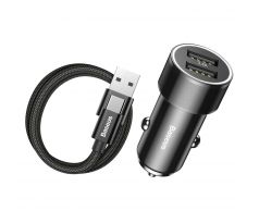 Nabíjačka BASEUS SMALL SCREW do auta 2x USB 3,4A s káblom USB Typ C - čierna