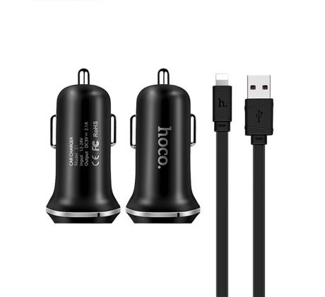 Autonabíjačka HOCO 2xUSB 2.1A +kabel USB 8-PIN Lightning kábel - čierna