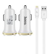 Autonabíjačka HOCO 2xUSB 2.1A +kabel USB 8-PIN Lightning kábel - biela