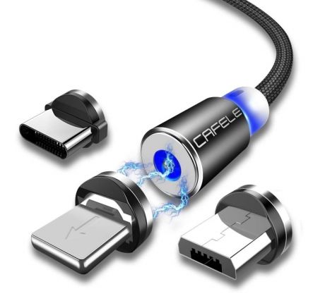 Kábel CAFELE CIRCLE MAGNETIC USB CABLE 3IN1 - čierny