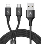Kábel BASEUS RAPID SERIES 2in1 MICRO USB + LIGHTNING 3A 1,2m - čierny