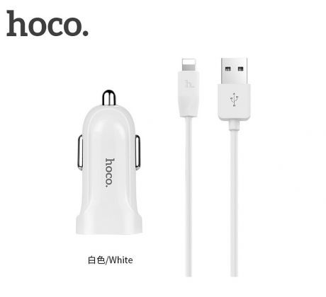 Autonabíjačka HOCO 2xUSB 2.4A +kabel USB 8-PIN Lightning kábel - biela