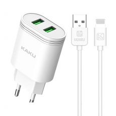 Sieťová nabíjačka KAKU QIFAN DUAL PORT 2,4A + kábel LIGHTNING 1m (KSC-372) - biela