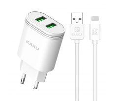 Sieťová nabíjačka KAKU QIFAN DUAL PORT 2,4A + kábel LIGHTNING 1m (KSC-372) - biela