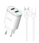Sieťová nabíjačka KAKU QIFAN DUAL PORT 2,4A + kábel USB Typ C 1m (KSC-372) - biela