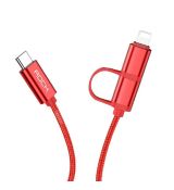 Kábel ROCK (RCB0691) 2in1 USB TYP-C to USB TYP-C + LIGHTNING - červený