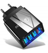 Sieťová nabíjačka Wall Charger 4xUSB QC 3.0 (BK376) - čierna