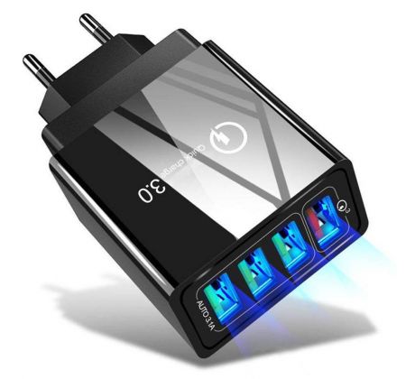 Sieťová nabíjačka Wall Charger 4xUSB QC 3.0 (BK376) - čierna