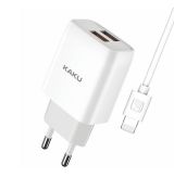 Sieťová nabíjačka KAKU DUAL PORT 2,4A + kábel LIGHTNING 1m (KSC-397) - biela