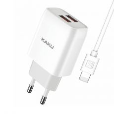 Sieťová nabíjačka KAKU DUAL PORT 2,4A + kábel LIGHTNING 1m (KSC-397) - biela