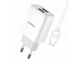 Sieťová nabíjačka KAKU DUAL PORT 2,4A + kábel LIGHTNING 1m (KSC-397) - biela