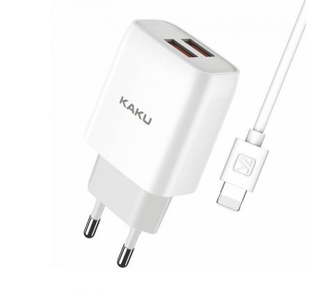 Sieťová nabíjačka KAKU DUAL PORT 2,4A + kábel LIGHTNING 1m (KSC-397) - biela