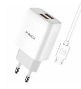 Sieťová nabíjačka KAKU DUAL PORT 2,4A + kábel MICRO USB 1m (KSC-397) - biela