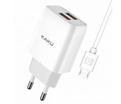 Sieťová nabíjačka KAKU DUAL PORT 2,4A + kábel MICRO USB 1m (KSC-397) - biela