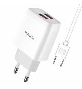 Sieťová nabíjačka KAKU DUAL PORT 2,4A + kábel USB TYP-C 1m (KSC-397) - biela copy