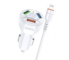 Autonabíjačka KAKU (KSC-493) 3xUSB 20W 4,8A QC3.0 +kabel USB 8-PIN Lightning kábel - biela