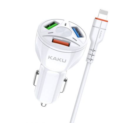 Autonabíjačka KAKU (KSC-493) 3xUSB 20W 4,8A QC3.0 +kabel USB 8-PIN Lightning kábel - biela