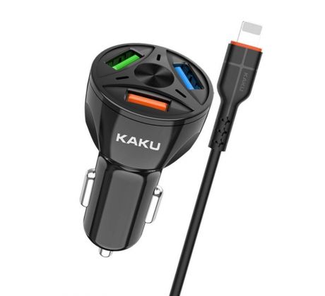 Autonabíjačka KAKU (KSC-493) 3xUSB 20W 4,8A QC3.0 +kabel USB 8-PIN Lightning kábel - čierna