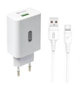 Sieťová nabíjačka XO L36 QC 3.0 + kábel USB Typ C - biela