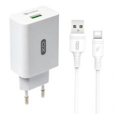 Sieťová nabíjačka XO L36 QC 3.0 + kábel USB Typ C - biela