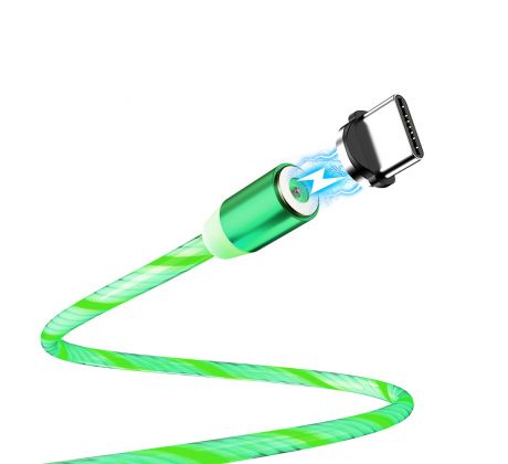 Kábel magnetický USB TYP-C LED 1 meter - zelený
