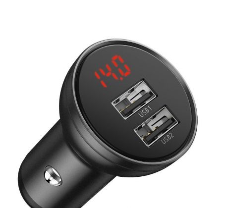 Nabíjačka do auta Baseus Digital Display Dual USB 4.8A 24W - šedá