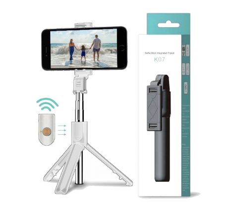 SELFIE tyč Selfie Stick Tripod K07 + diaľkové ovládanie Bluetooth - biela