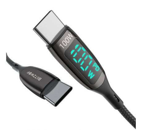 Kábel BlitzWolf BW-TC23, USB C na USB C s displejom 100W - čierny