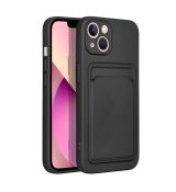Zadný kryt SILICONE CARD CASE pre APPLE iPHONE 13 - čierne
